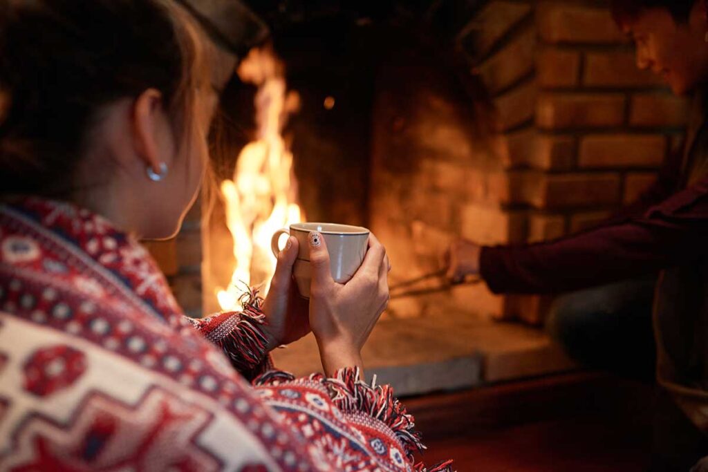 Crackling log fire and your drink